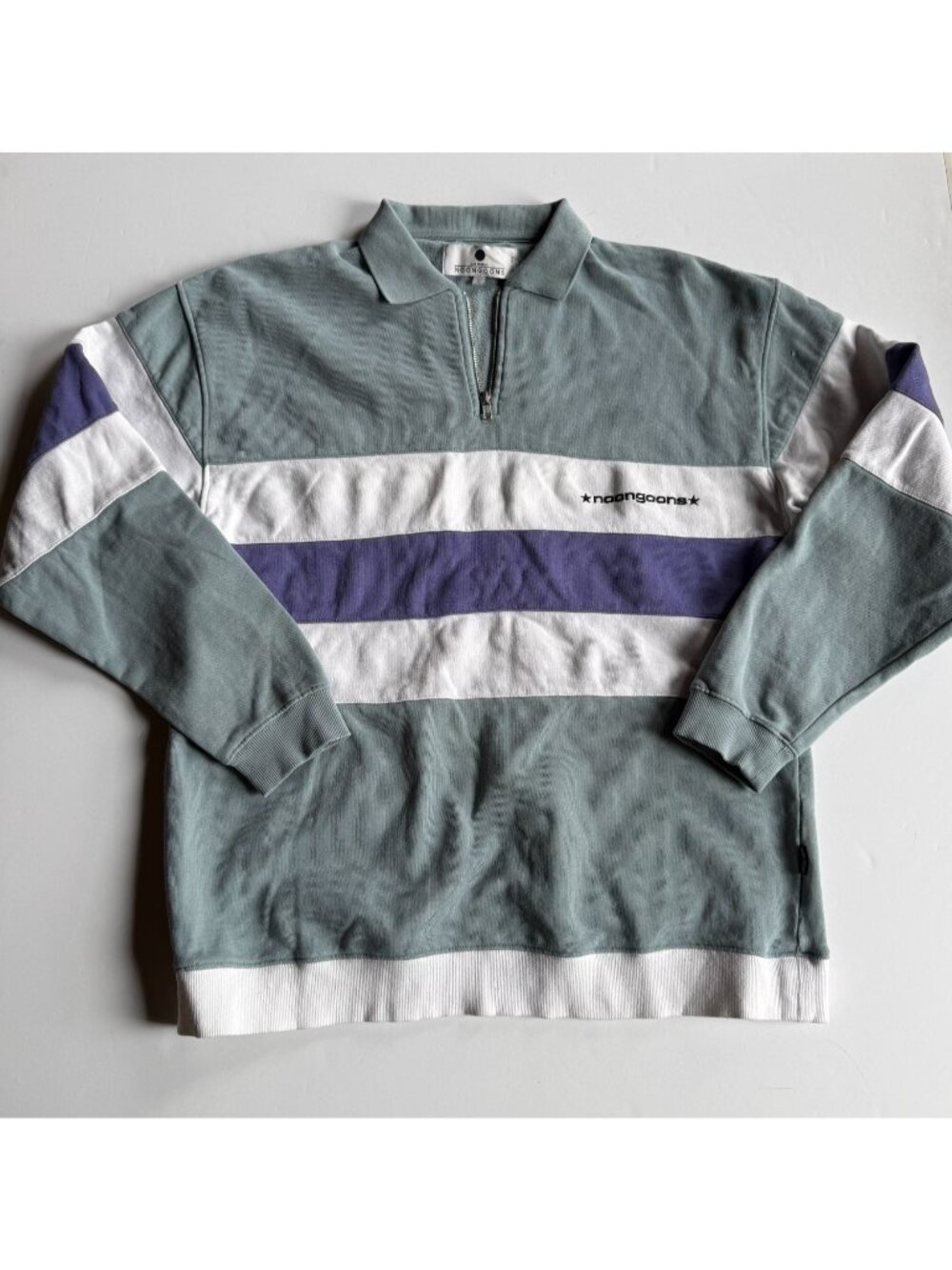 Noongoons Blue Quarter Zip Striped Rugby Polo Sweatshirt - Men's Large
